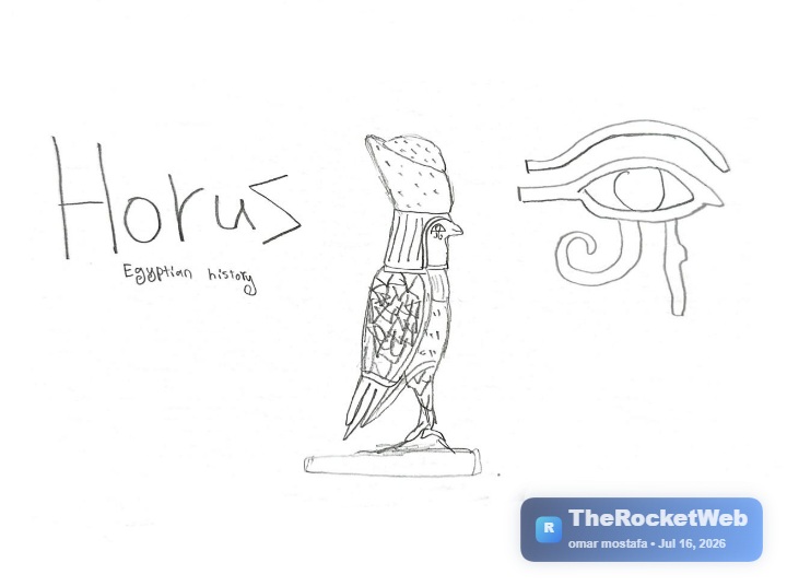 Horus — Omar Mostafa — "Horus" is a drawing that depicts the ancient Egyptian god Horus, a symbol of protection, power, and divine kingship in Egyptian mythology. The artwork was created using graphite pencil on paper.